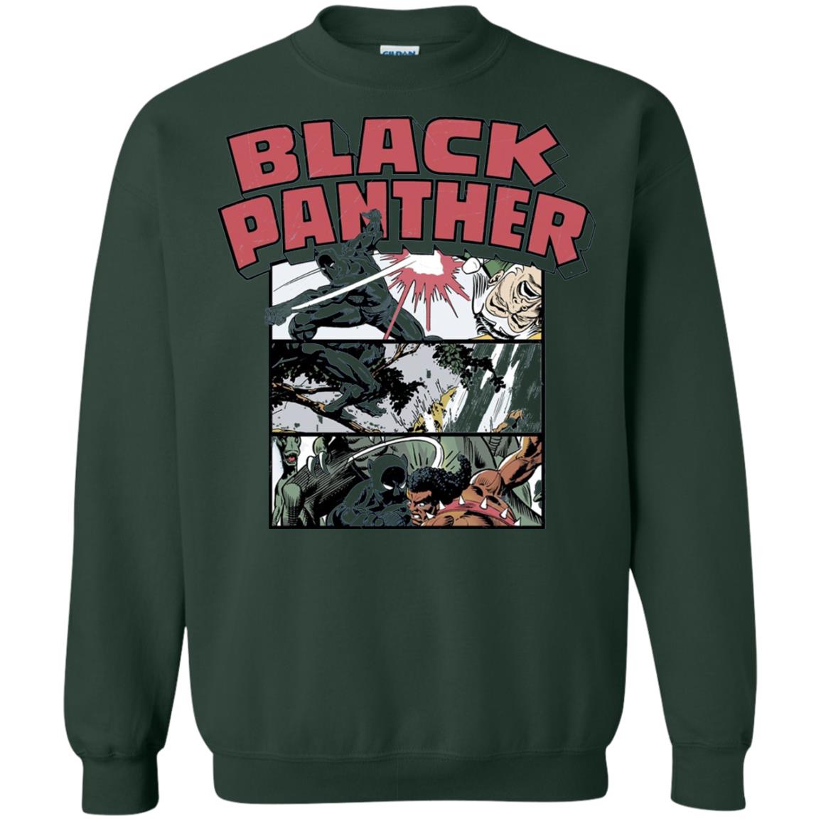 Black Panther Retro Comic Stacked Panel Art T-shirt Forest Green