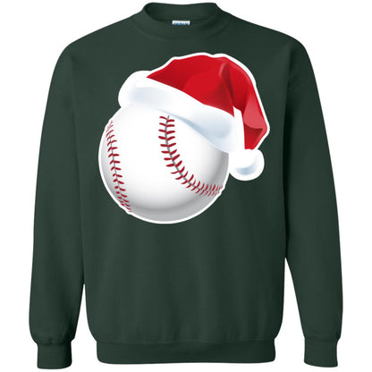Baseball With Santa Claus Hat X-mas Shirt For Baseball Lovers Forest Green