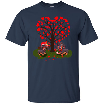 Valentine Dachshund Couple Heart Tree Shirt Navy