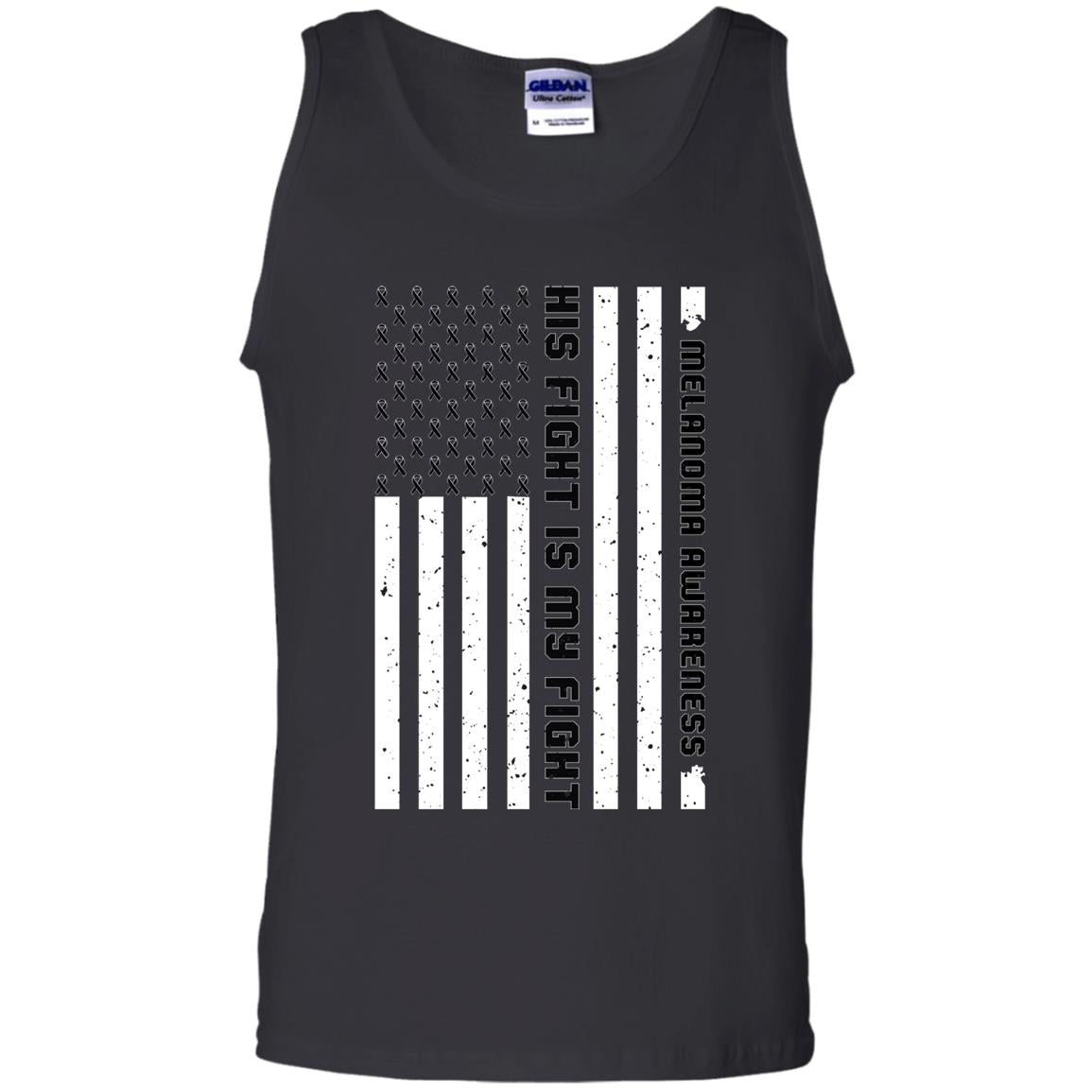 Melanoma Awareness His Fight Is My Fight Black Ribbon Stars Flag Of Usa Shirt Black