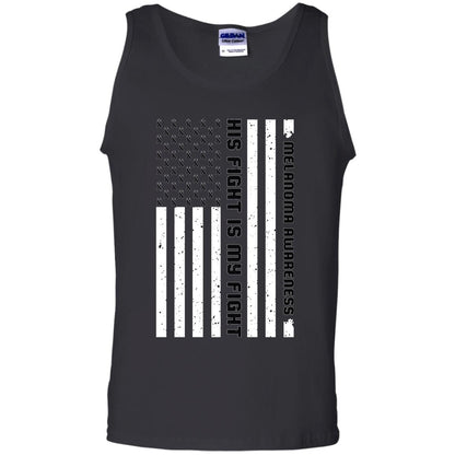 Melanoma Awareness His Fight Is My Fight Black Ribbon Stars Flag Of Usa Shirt Black