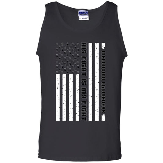 Melanoma Awareness His Fight Is My Fight Black Ribbon Stars Flag Of Usa Shirt Black