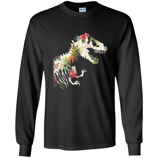 Dinosaur T-shirt Floral Tropical Hawaiian Pattern T Rex Black