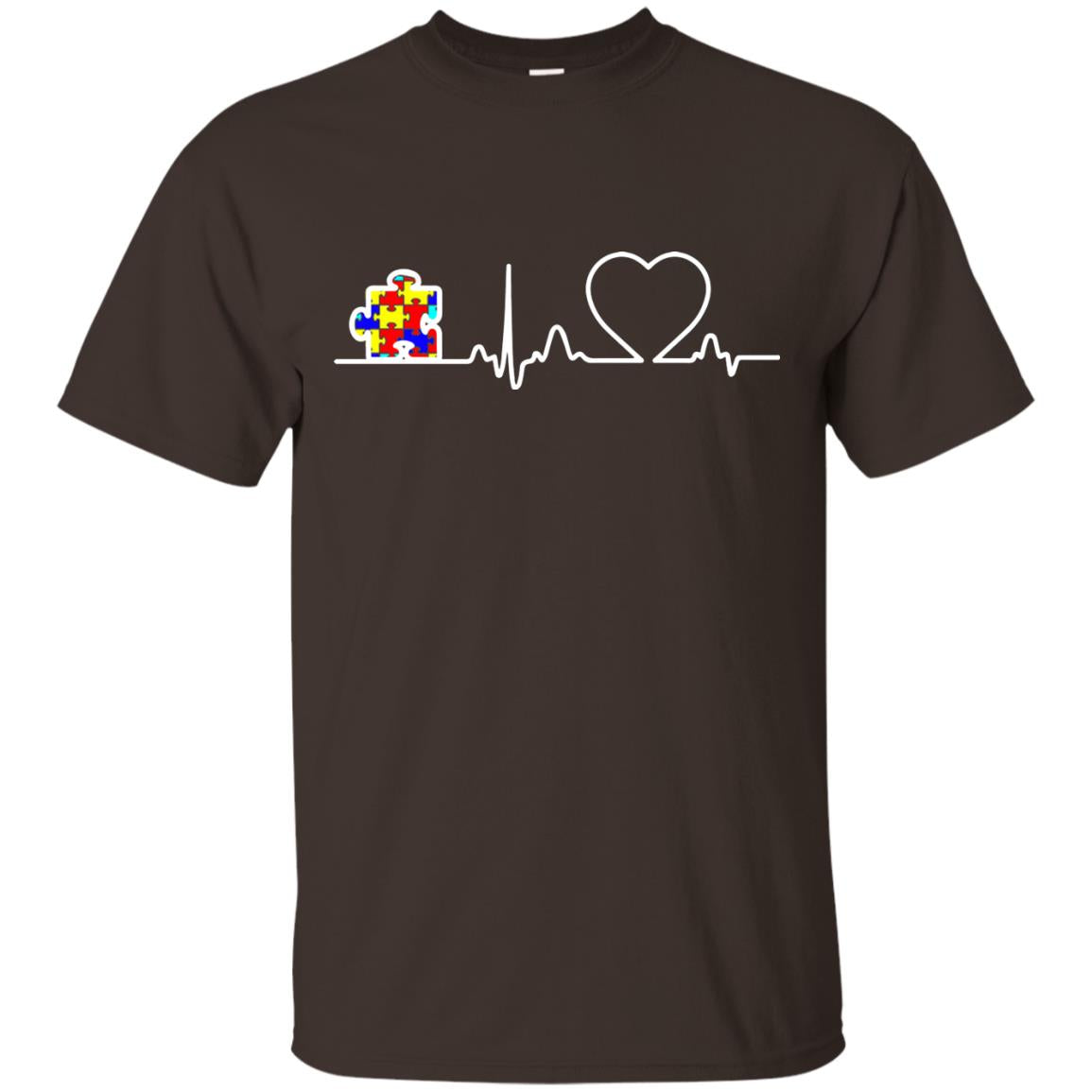 Puzzle Ribbon Heartbeat Autism Awareness T-shirt Dark Chocolate