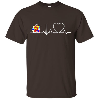 Puzzle Ribbon Heartbeat Autism Awareness T-shirt Dark Chocolate