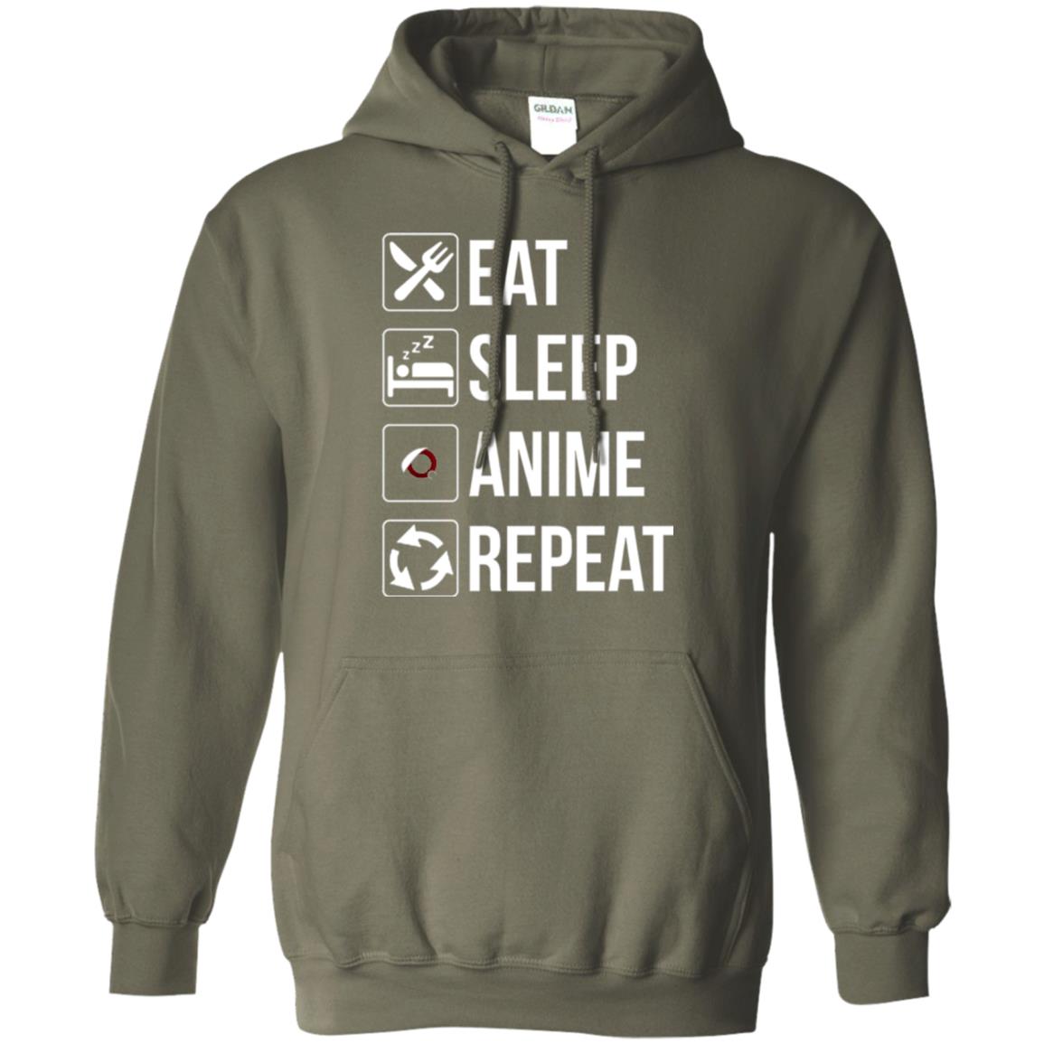 Anime Lovers T-shirt Eat Sleep Anime Repeat Military Green