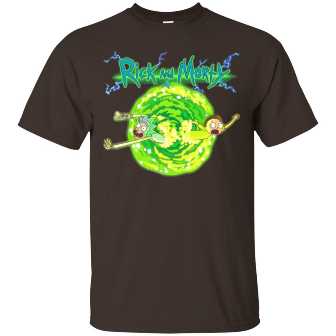 Rick Morty T-shirt Portal Glow Lightning Logo Dark Chocolate