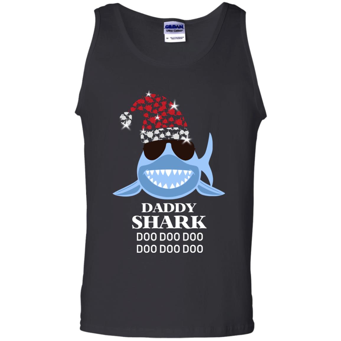 Daddy Shark With Santa Claus Hat Merry X-mas Family Shark Gift Shirt Black