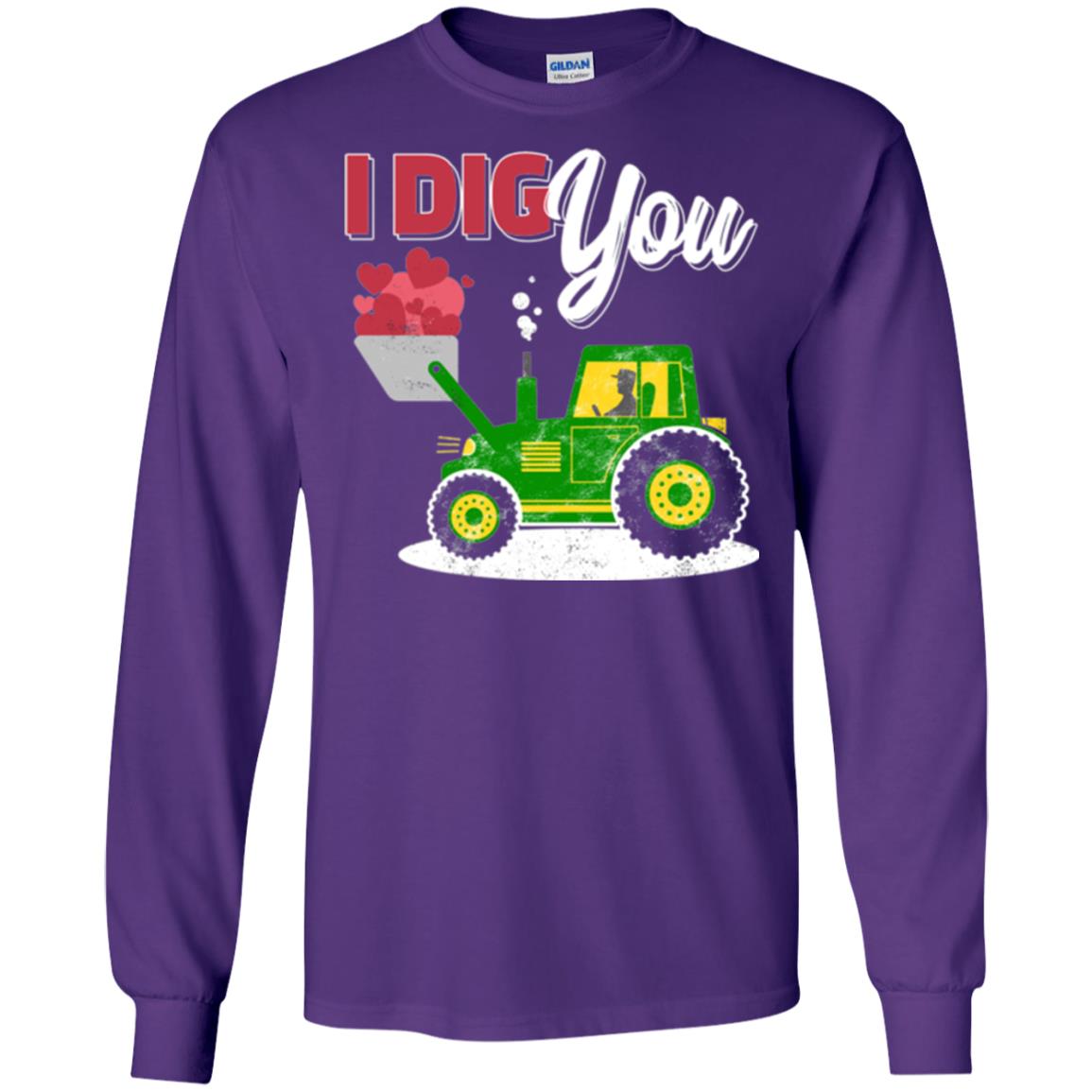 Farmer Valentines Day T-shirt Farm Tractor I Dig You Purple