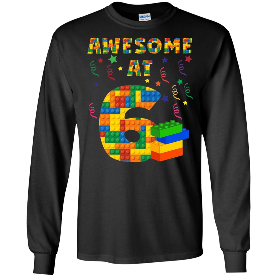 Awesome At 6 Age 6 Six Blocks Bricks Theme Shirt Black