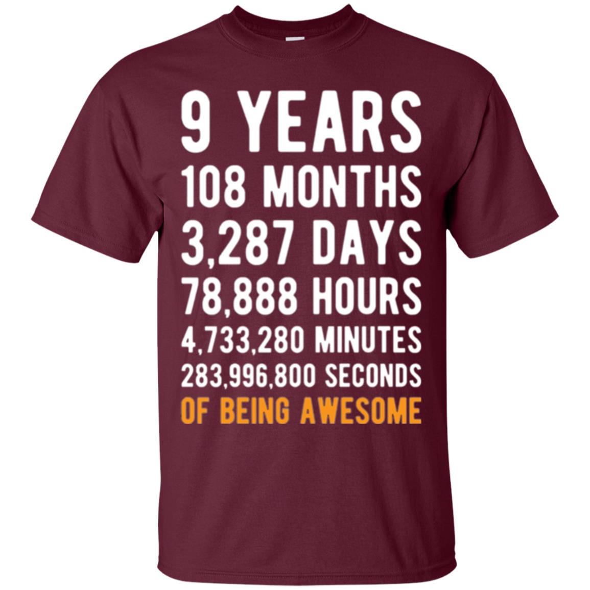 9th Birthday T-shirt 9 Years Old Being Awesome Maroon