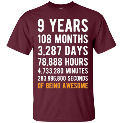 9th Birthday T-shirt 9 Years Old Being Awesome Maroon