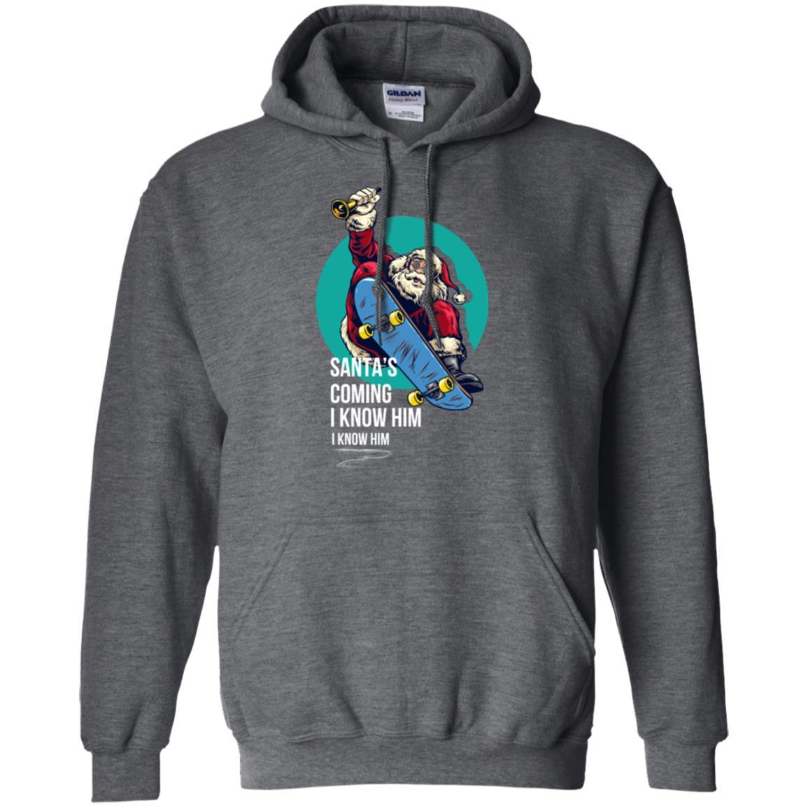 Christmas T-shirt Santa's Coming I Know Him Dark Heather