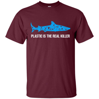 Plastic Is The Real Killer Save Ocean Shark Shirt Maroon