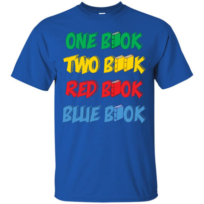 One Book Two Book Red Book Blue Book Bookworm T-shirt Royal
