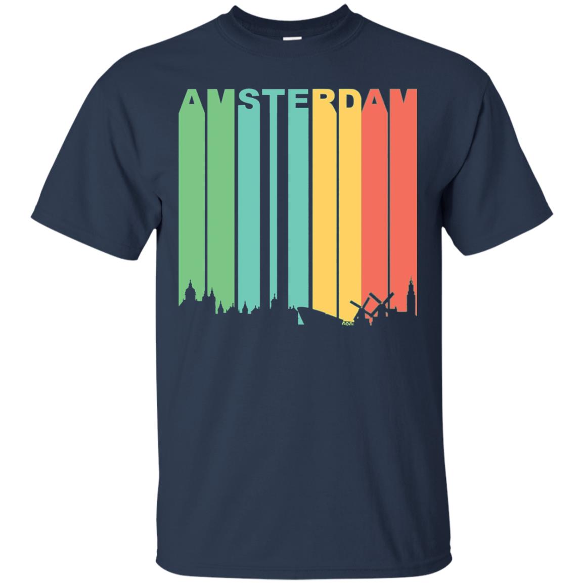 Retro Amsterdam Netherlands Cityscape Downtown Skyline Shirt Navy