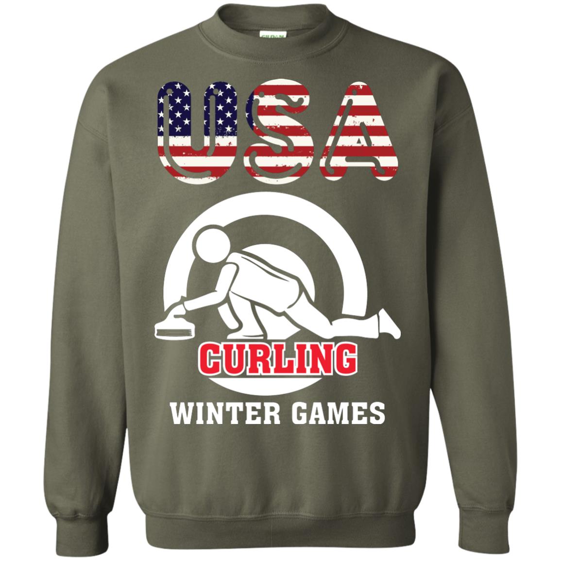 Usa Curling Winter Games Curling Lover T-shirt Military Green