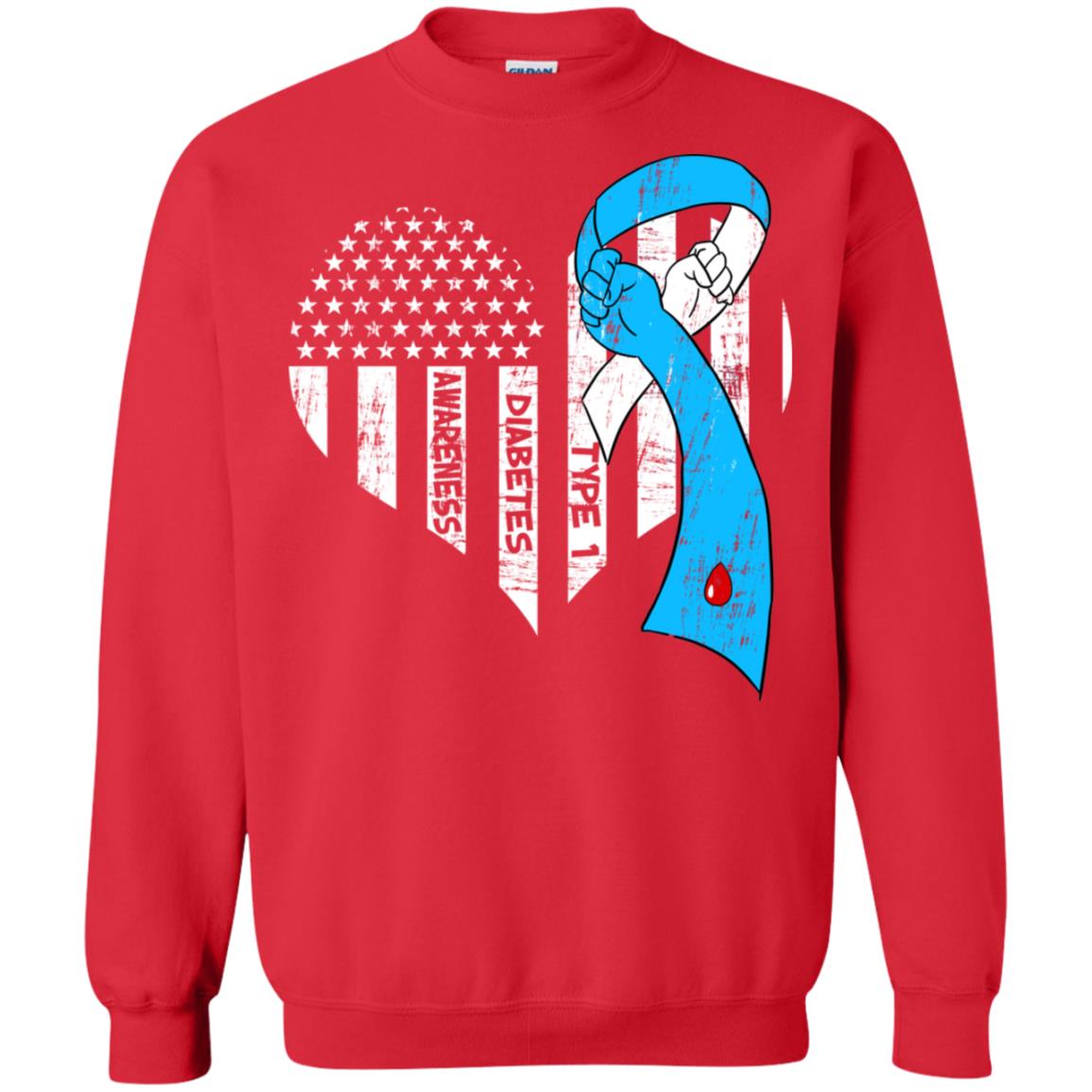 Diabetes Awareness Type 1 Ribbon Flag Shirt Red