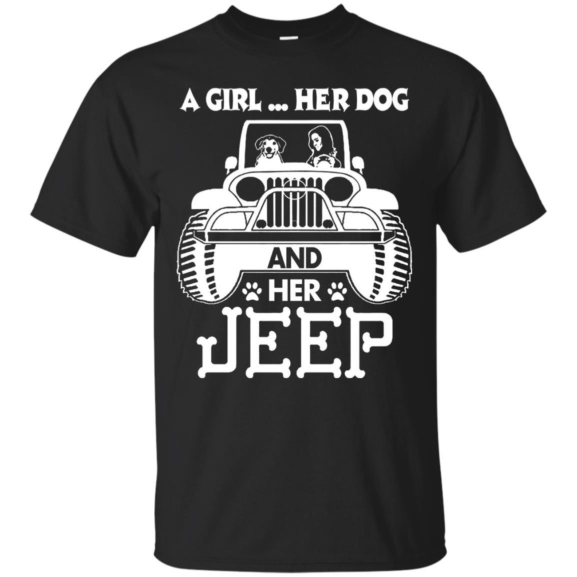 Dog Lover T-shirt A Girl Her Dog And Her Jeep Black