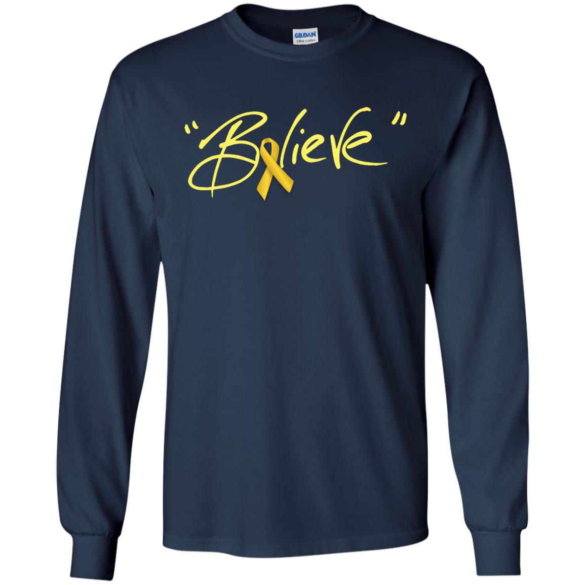 Childhood Cancer Awareness Shirt Gold Ribbon Believe Navy