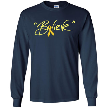 Childhood Cancer Awareness Shirt Gold Ribbon Believe Navy
