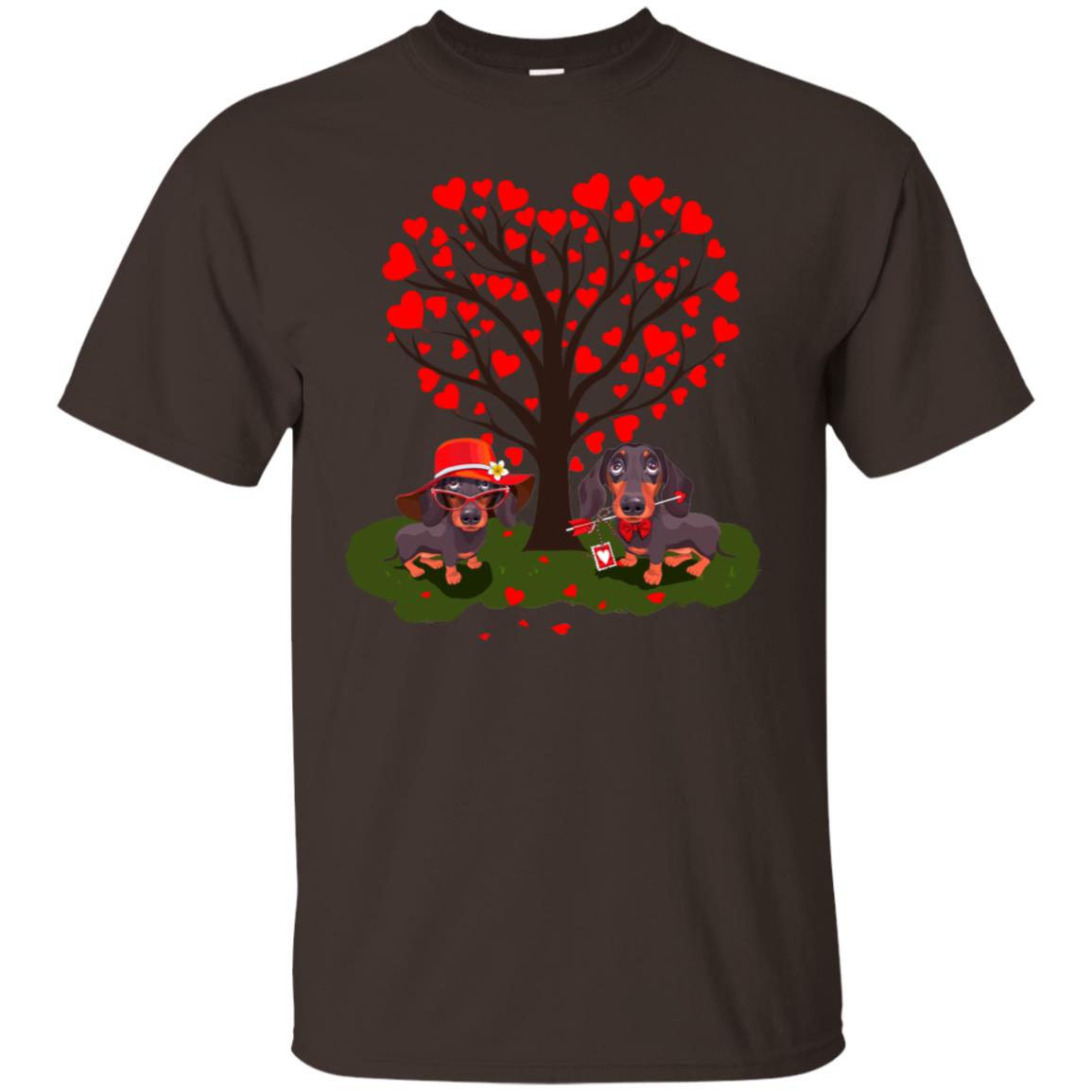 Valentine Dachshund Couple Heart Tree Shirt Dark Chocolate