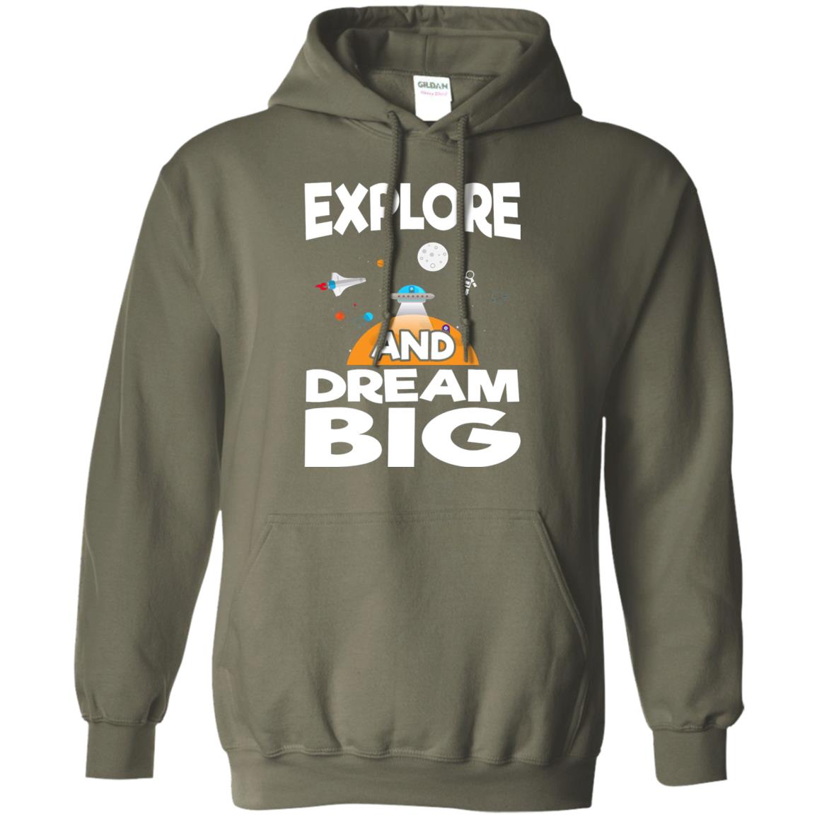Explore And Dream Big Space Universe Planet Shirt Military Green