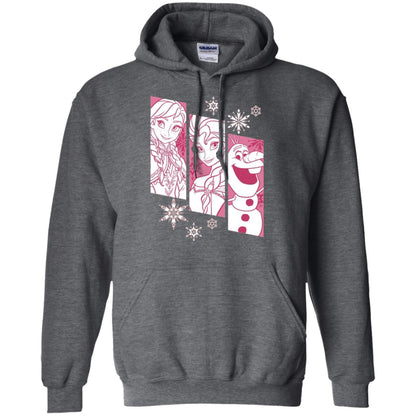 Frozen Anna Elsa Olaf Snowflake Panel Graphic T-shirt Dark Heather