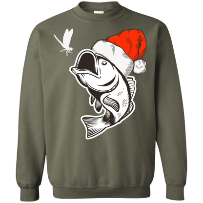 Bass Fishing Santa Hat Christmas Gift Shirt For Fishing Lovers Military Green