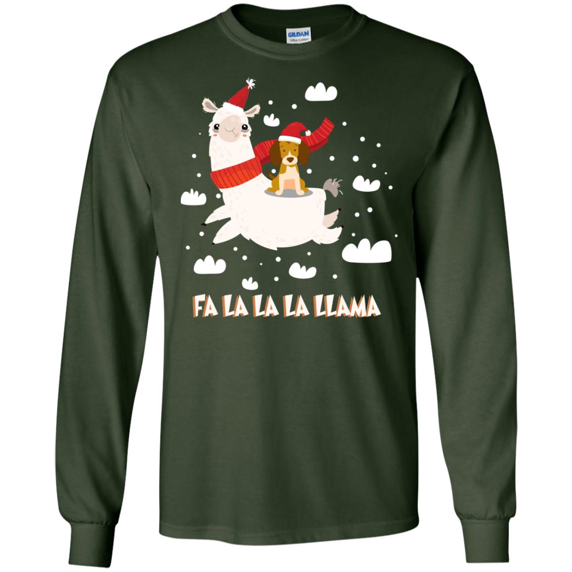 Fa La La La Llama With Beagle X-mas Gift Shirt Forest Green