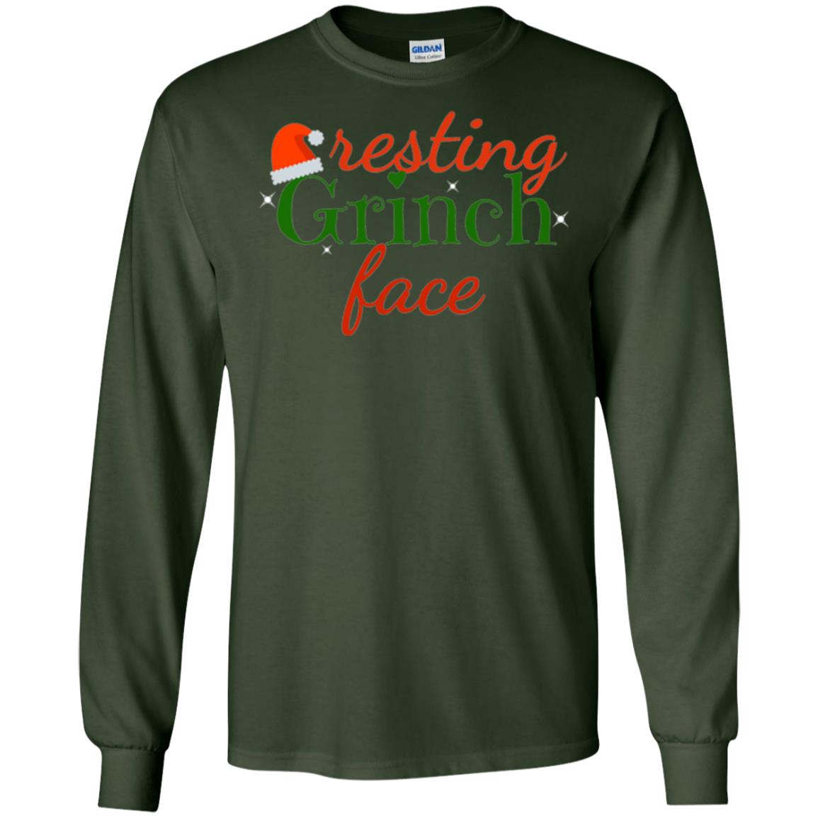 Funny Christmas T-shirt Resting Grinch Face Forest Green