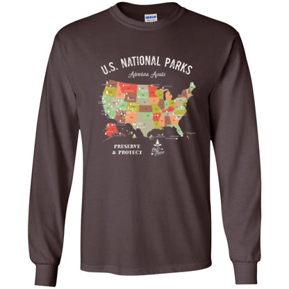 Hiking Camping T-shirt National Park Map Vintage T-shirt Dark Chocolate