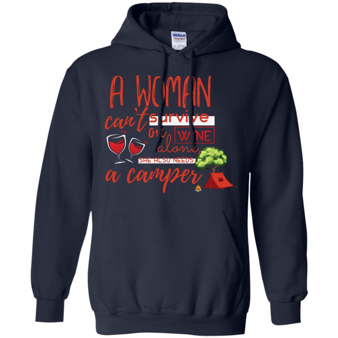 A Woman Cannot Survive On Wine Alone, She Also Needs A Camper Shirt Navy
