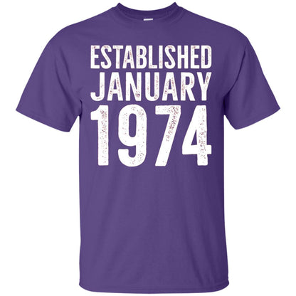 Established January 1974 43rd Birthday T-shirt Purple