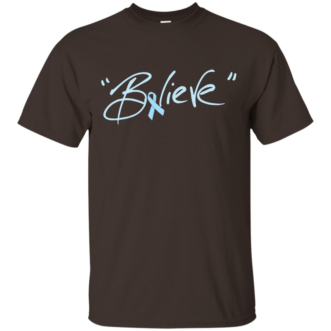 Prostate Cancer Awareness Shirt Blue Ribbon Believe Dark Chocolate
