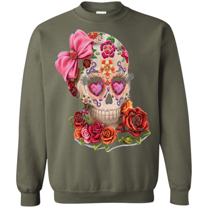 Cinco De Mayo Skull Women Flower Shirt Military Green
