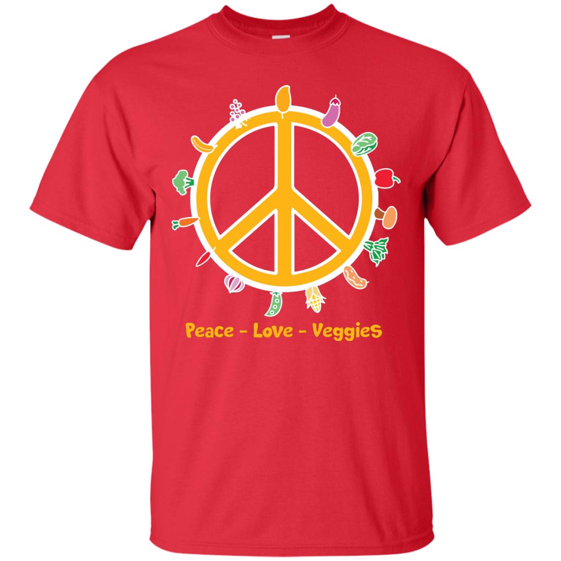 Vegetarian T-shirt Peace Love Veggies Red