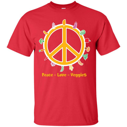 Vegetarian T-shirt Peace Love Veggies Red
