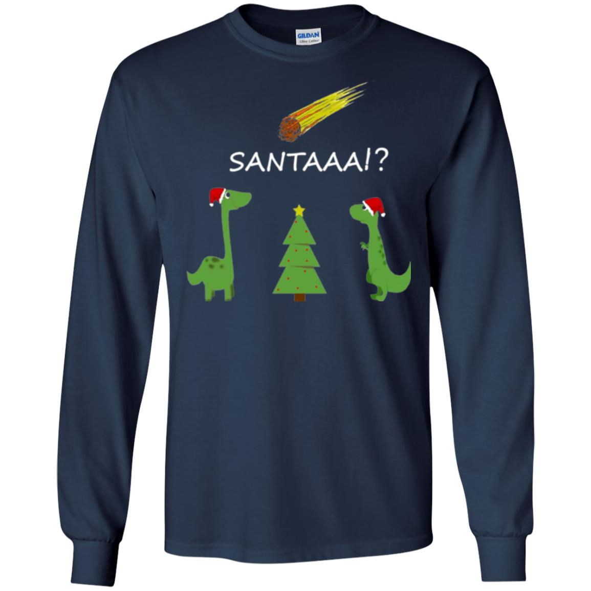 Christmas T-shirt Funny Dinosaus Santaaa Navy