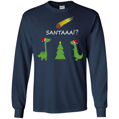 Christmas T-shirt Funny Dinosaus Santaaa Navy