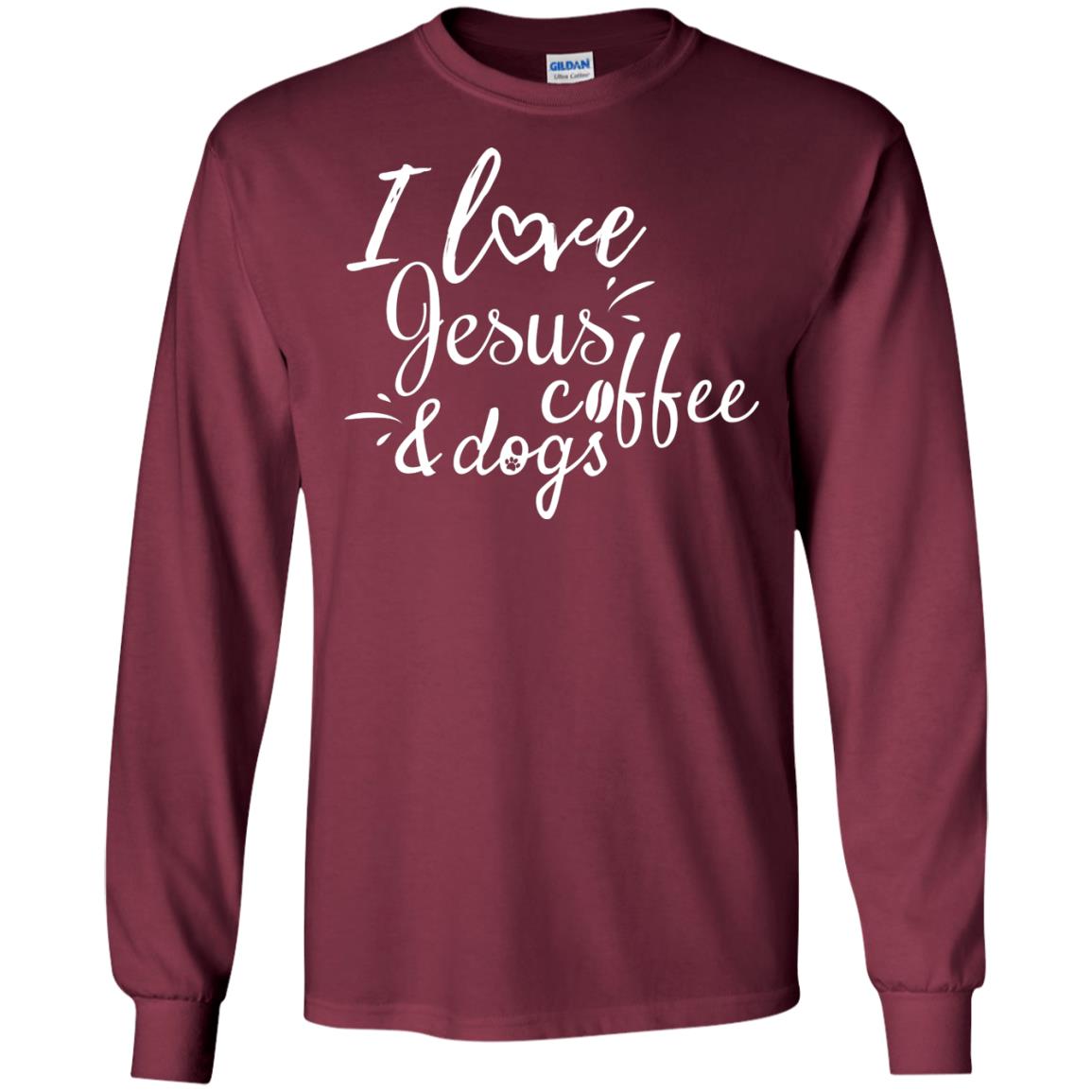 I Love Jesus Coffee And Dogs Christian T-shirt Maroon