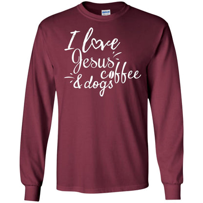 I Love Jesus Coffee And Dogs Christian T-shirt Maroon