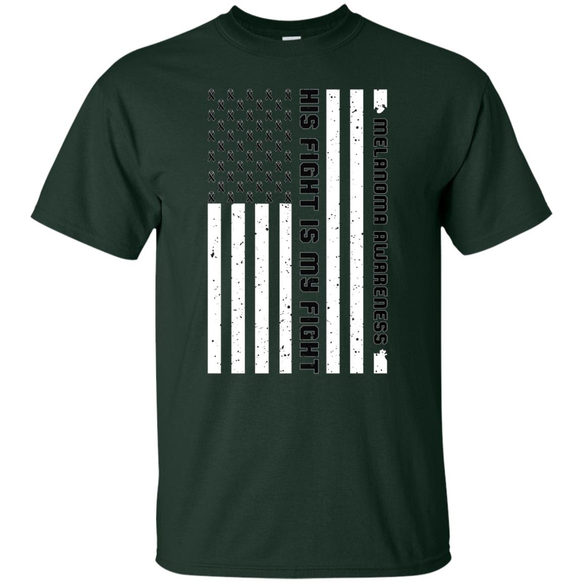 Melanoma Awareness His Fight Is My Fight Black Ribbon Stars Flag Of Usa Shirt Forest