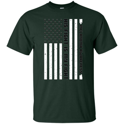 Melanoma Awareness His Fight Is My Fight Black Ribbon Stars Flag Of Usa Shirt Forest