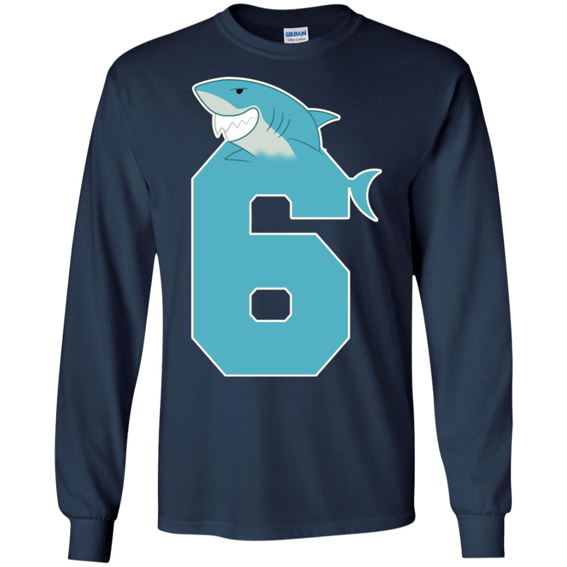 6th Birthday Shark Party Shirt Navy