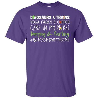Dinosaurs And Trains Yoga Pants Coffee Cars In My Purse Buring Farting Mom Of Girls Shirt Purple