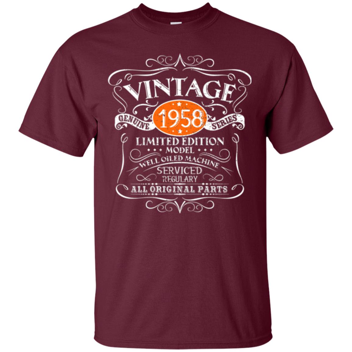 Vintage 60th Birthday T-shirt 1958 All Original Parts Maroon