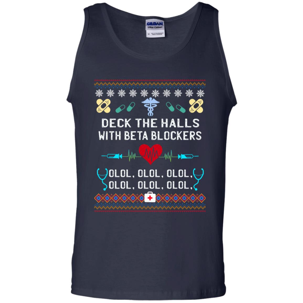 Deck The Halls With Beta Blockers Nursing X-mas Quote Shirt Navy