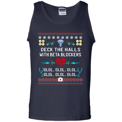 Deck The Halls With Beta Blockers Nursing X-mas Quote Shirt Navy