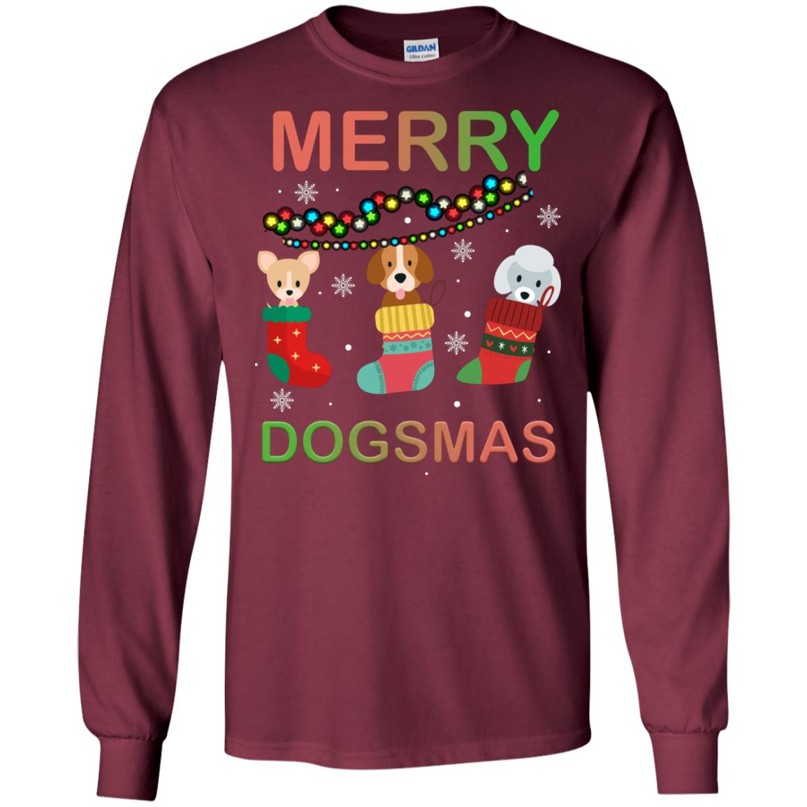 Merry Dogsmas X-mas Gift Shirt For Dogs Lovers Maroon